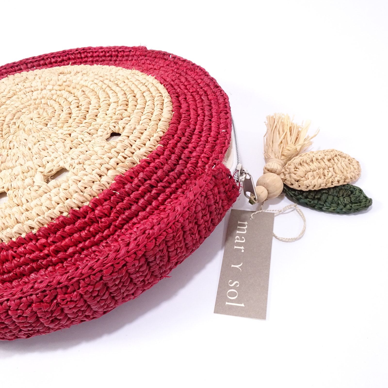 Mar Y Sol Women's Woven Raffia Watermelon Clutch Purse Nwt 145 Red Beige — image 3 of 5